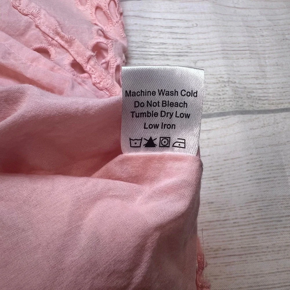 Tuckernuck Pink Salt Eyelet Finley‎ Flutter Sleeve Blouse Large Split Neck